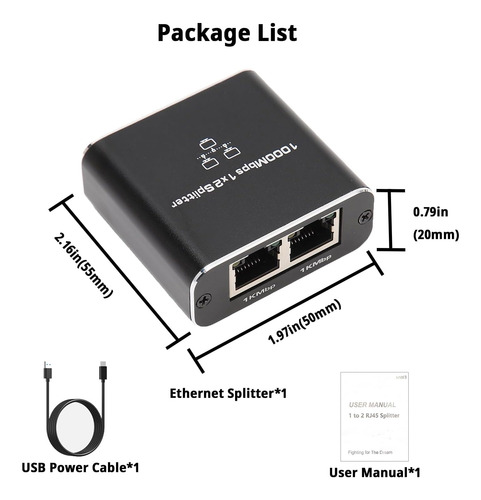 Splitter De Ethernet Rj45 De 1000 Mbps De 1 A 2