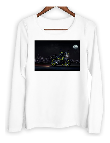 Remera Mujer Ml Moto En La Noche Con Luna Llena Nocturna