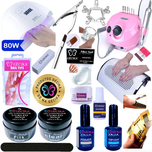 Imagem 1 de 5 de Kit Unha Acrigel Lixa Porquinho Cabine Sun5 80w Kit Gecika
