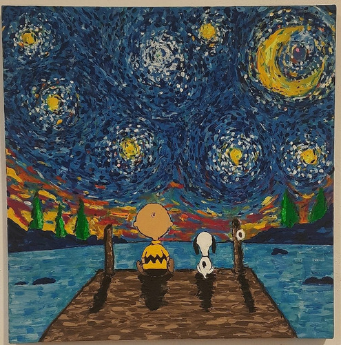 Cuadro Decorativo Pintado A Mano Charlie Brown Snoopy 