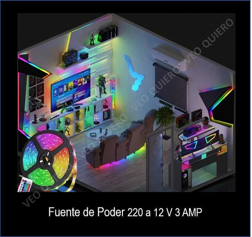 Tira Luces Led 5050 Rgb, Kit Completo,control Y Fuente