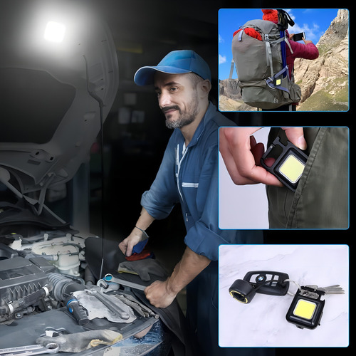 Pack 2 Linternas Llavero Led Cob Gancho Iman Recargable