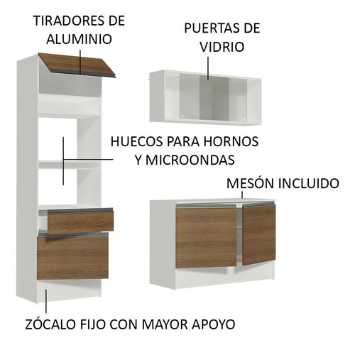 Cocina Integral Completa Modular Madesa Topazio 180cm Color Blanco/Marrón
