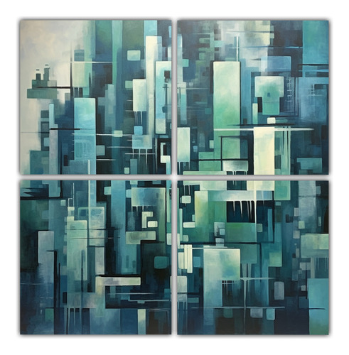 140x140cm Cuadros Abstractos De Nueva York En Azules Y Verde