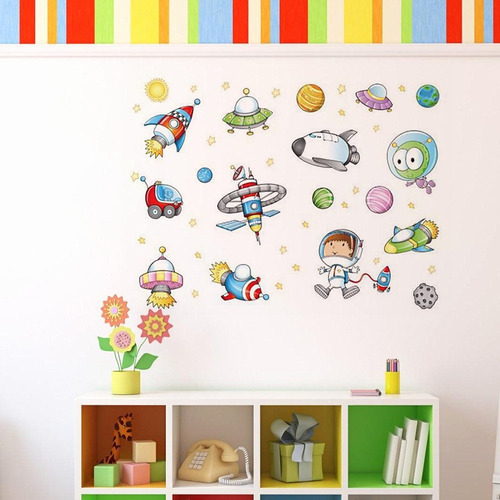 Pegatinas De Pared Espacial Para Niños, Astronauta, Nave Esp