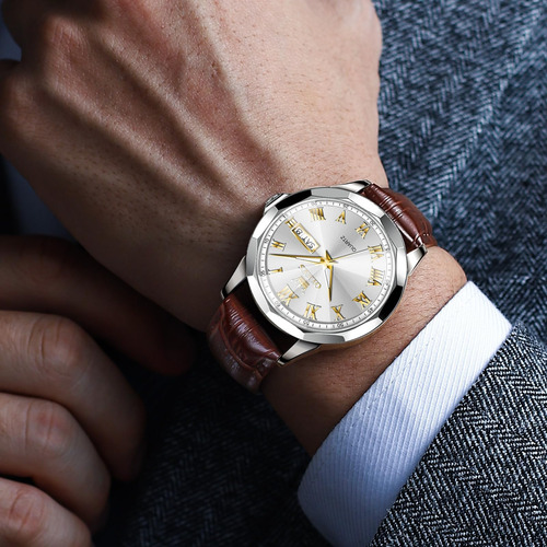 Olevs Relojes Para Hombre Reloj De Cuero Reloj Marrón Reloj