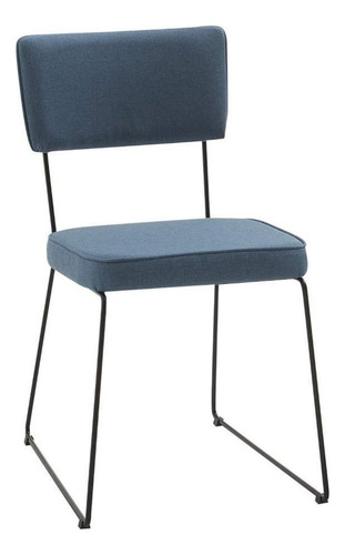 Cadeira Estofada Base Em Aço F53 Linho Azul Jeans Dmobiliario