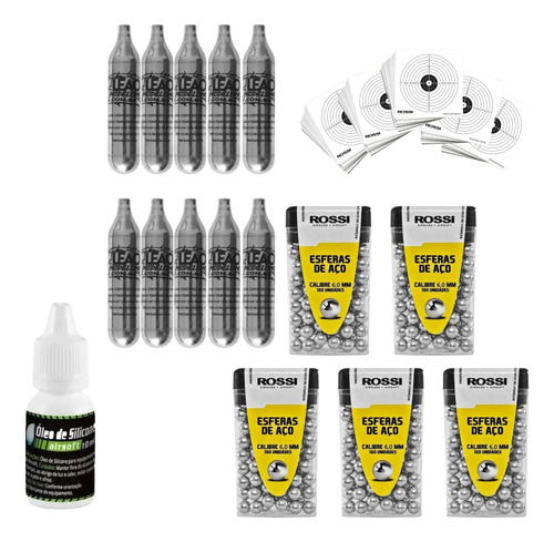 Kit 500 Esferas De Aço 6 Mm 10 Co2 + 5 Alvo + Oleo Silicone