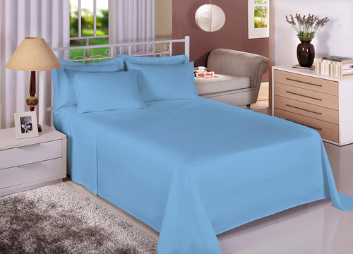 Jogo De Cama Casal Liso 130 Fios Fiori Cor Azul Anil