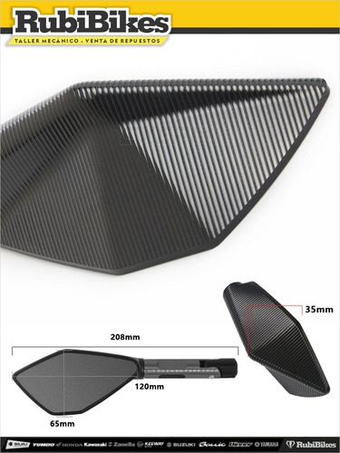 Imagen 2 de 7 de Espejos Para Moto Aluminio Cnc Brazo Corto Negro