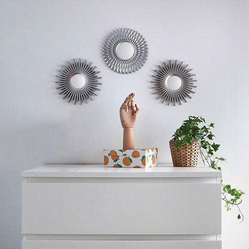 Espejo Colgante Redondo Con Relieve Plata En Forma De Flor