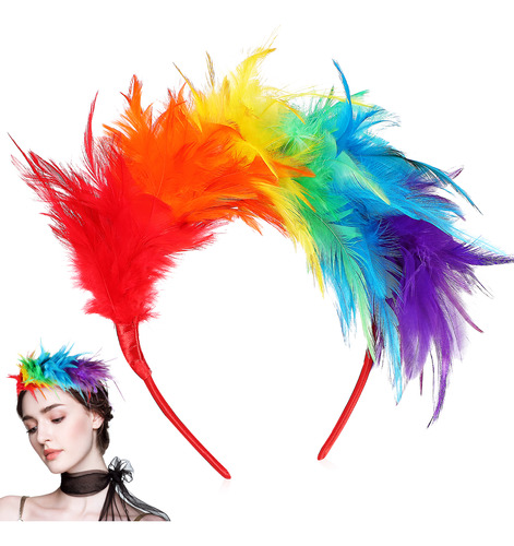 Diadema Rainbow Plume Para Mujer, Accesorio De Carnaval