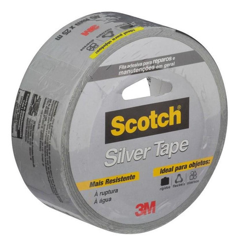 2 Pç Fita Silver Tape Rolo 45mm X 25m Cor Cinza Liso