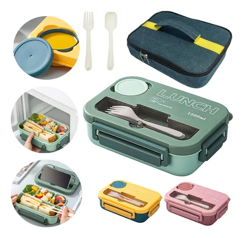 comprar Lunch Box Fiambrera Con Cubiertos Capacidad 1300ml+bolsas