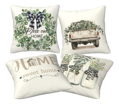 Juego De 4 Fundas De Almohada Modernas Con Hojas Verdes