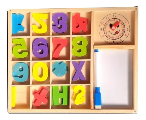 Números De Madera Con Base Encastre Reloj Pizarra Montessori