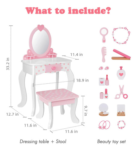Oook Juego De Tocador Para Niños Mesa Y Silla Con Espejo
