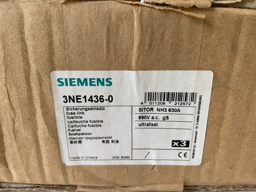 Fusível Ultra Rápido, 630a, Gs, Nh3, 3ne14360, Siemens.