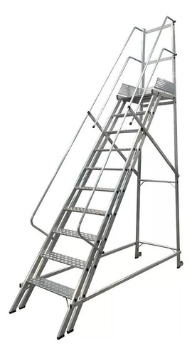 Escada Plataforma Nr12 2,50m 9 Degraus 2 Rodas Escaleve Cor Cinza