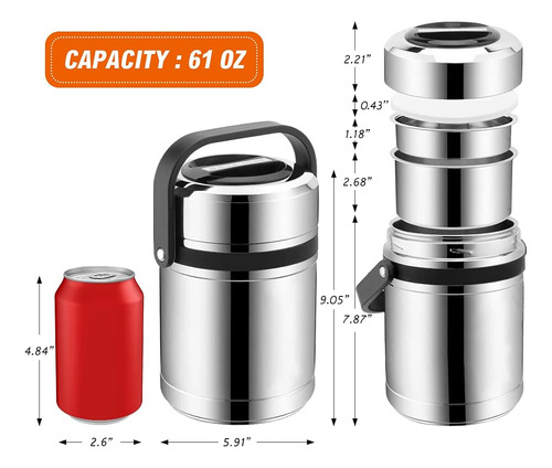 Termo Para Alimentos Sawcasa, Boca Ancha, 3 Niveles, 1,8 L
