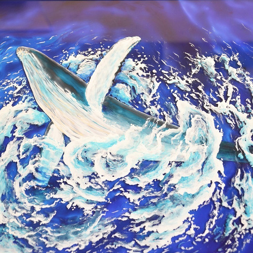 Imagem 2 de 8 de Quadro Baleia Jubarte Nadando, Pintura Em Vidro, Vitral