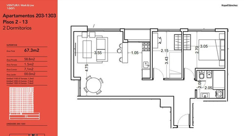 Imagen 6 de 6 de Venta 2 Dormitorios Con Terraza Cordon