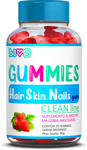 Hair, Skin E Nails - Gummy Com Fórmula Exclusiva P\ Cabelos Sabor Morango