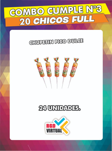 Combo 03 - Golosinas Cumpleaños - 20 Chicos Full - Rgd
