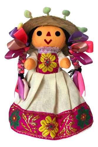 Muñeca Artesanal Maria Lele Otomi Con Sombrero  1 Pz De 20cm