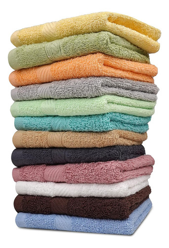 Paños De Baño 100% Algodón X12, 30x30 Cm Suaves Absorbentes