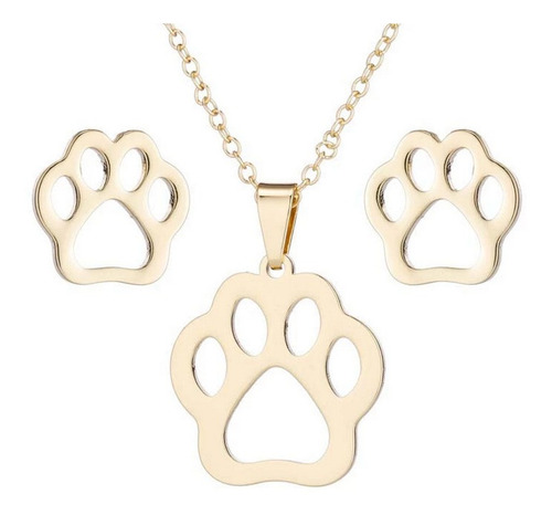 Set Collar Zarcillo Huella Mascota Perro Gato Salchicha Dasc