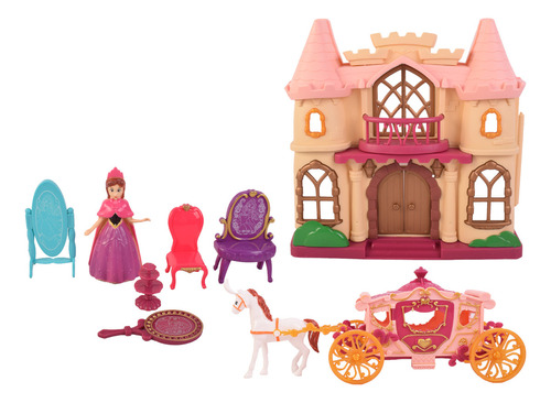 Castillo De Sueño Divertido Con Princesa Y Carruaje Color Rosa