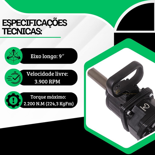 Chave De Impacto 1 Pol 2.200 N.m Com Maleta Soquetes Potente