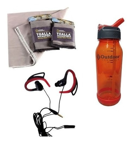 Set Toalla De Microfibra Botella De 750ml Y Audífonos