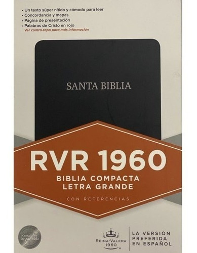 Biblia Rvr 1960 Compacta Letra Grande Negro - Tapa Dura