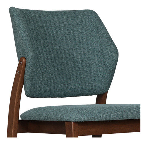 Silla Comedor Madera Nogal Respaldo Curvo Tapiz Amplia Asiento Azul Petróleo Diseño De La Tela Liso