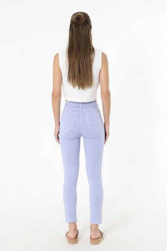 Jean Skinny Tiro Alto Rayado Azul Con Blanco Elastizado