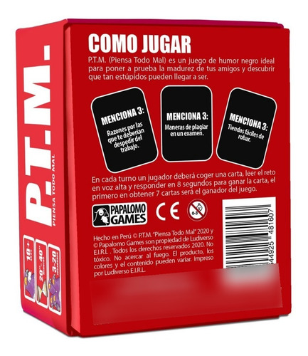 Imagen 2 de 6 de Juego De Mesa P.t.m. Piensa Todo Mal Nuevo Español