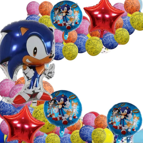 Sonic Globo Metálico Tipo Bouquet Cumpleaños Decoración