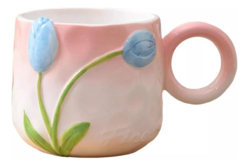 Caneca De Cerâmica Tulipa Pintada À Mão, 500ml/17