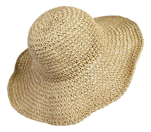Sombrero De Paja Para Mujer, De Ala Ancha, Plegable, Grande.