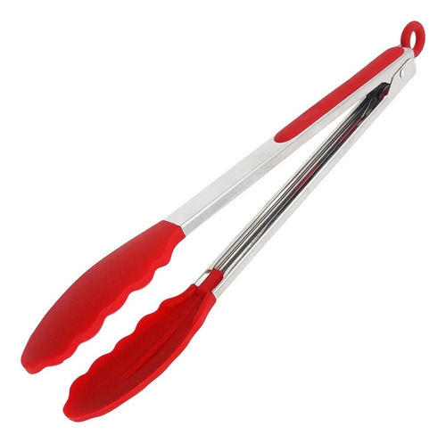 Pegador Culinário Pinça Silicone 22/26/30 Cm Multiuso Inox Cor Vermelho 26cm