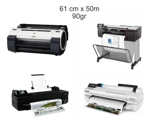 5x Bobina Plotter 50 Metros X 61 Cm 90gr, Rolo De Papel 5uni