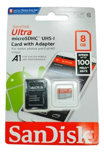 Memoria Micro Sd Sandisk/ Adaptador 8gb Clase 10 