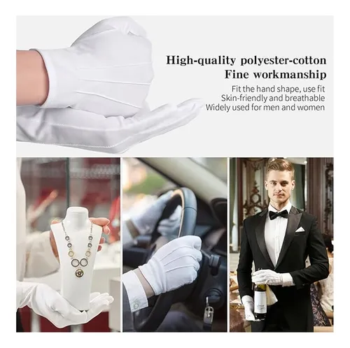 24 Piezas Guantes Dermatológicos Algodón 12 Pares Blanco