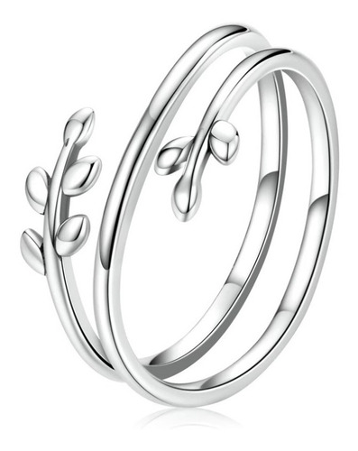 Anillo Doble Ajustable Para Mujer Hojas Fabricado En Plata