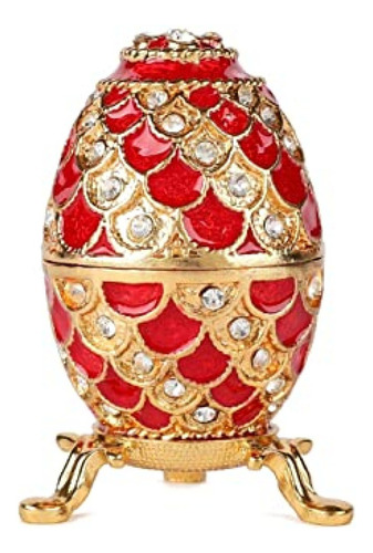 Caja Decorativa Hogar Qifu Vintage Red Mini Faberge Egg Figu