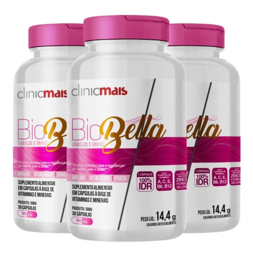 Kit 3x Biobella Cabelo E Unhas 30 Cápsulas - Clinicmais