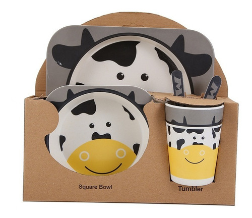 Imagen 1 de 4 de Set De Platos De Bambú Para Bebe - Varios Diseños Animales