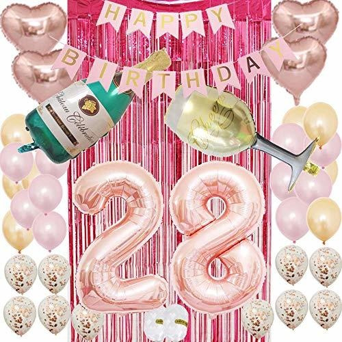 Decoraciones De 28 Cumpleaños Para Mujer,  Rosa,   Par...